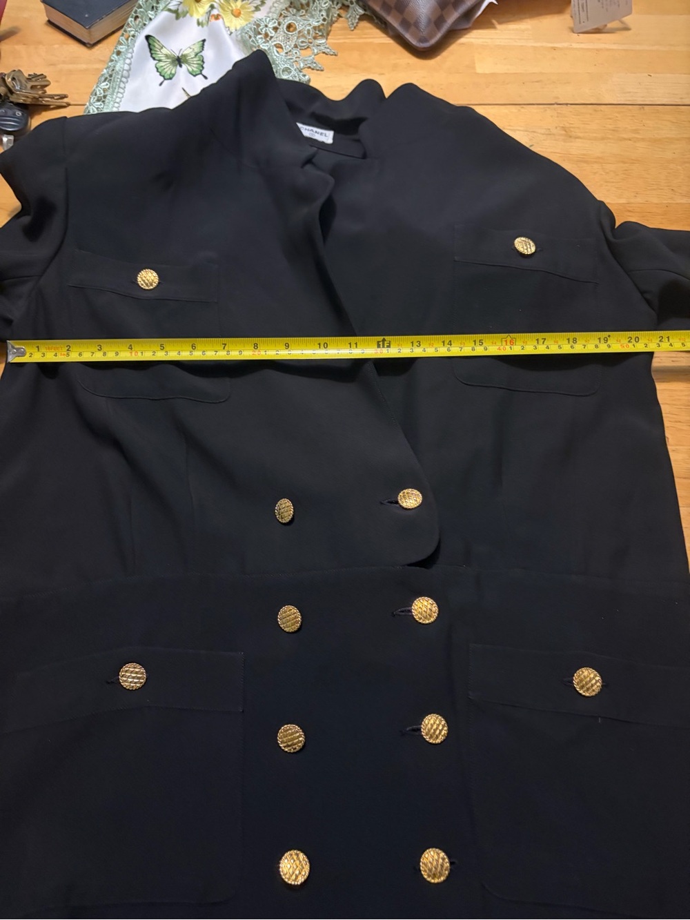 CHANEL Black Double-Breasted Wool Blazer & Skirt Set with Gold Buttons - Picture 12 of 17